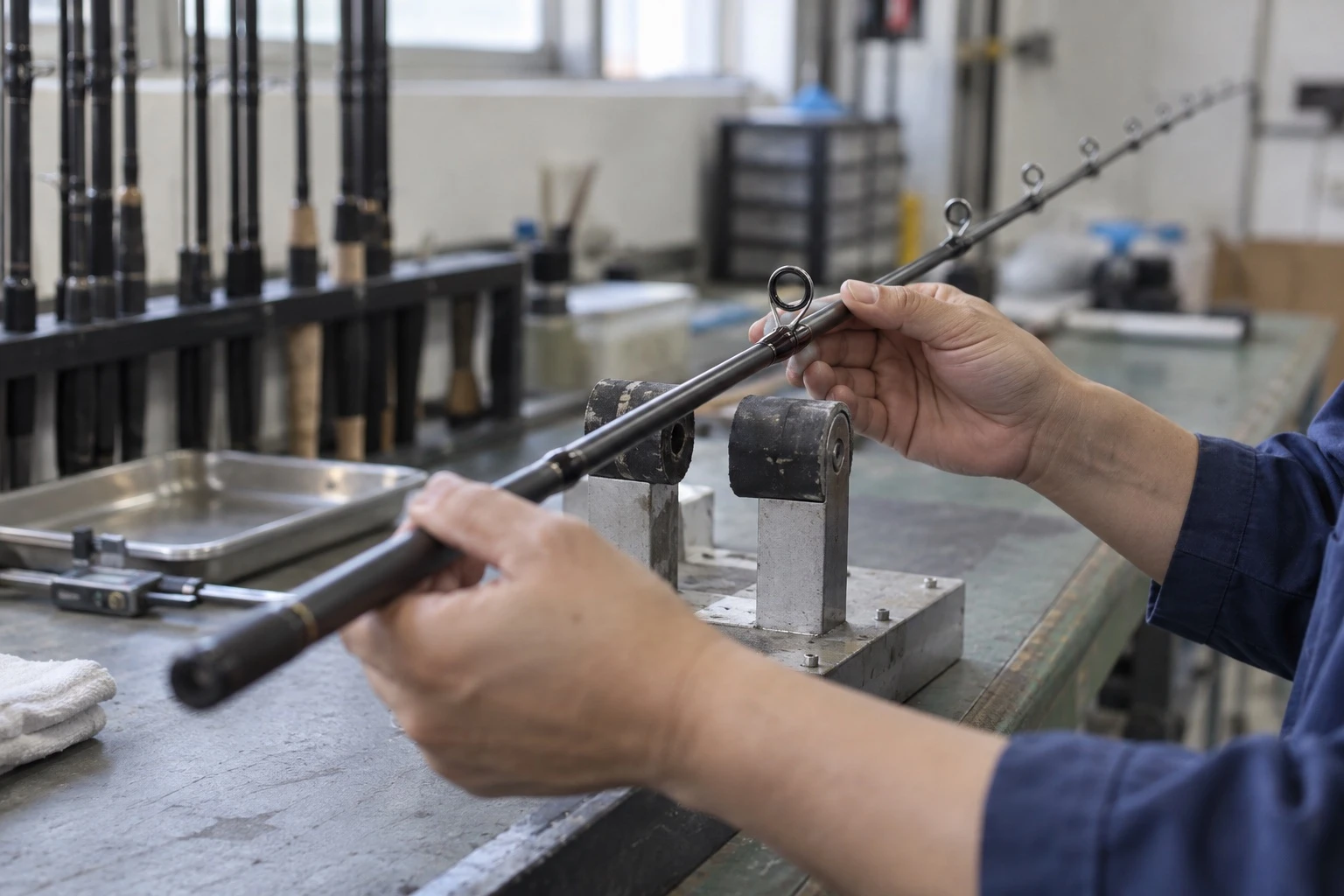 fishing rod guide alignment and quality control inspection fishing rod guide alignment and quality control inspection